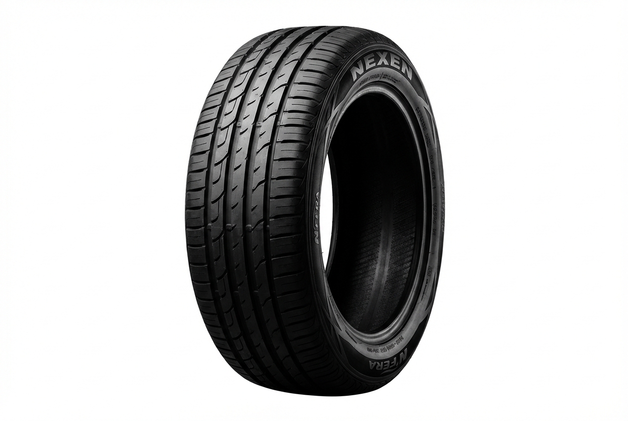 Consulter les avis sur pneu Nexen : tests et fiabilité Gros plan sur un pneu Nexen isolé.